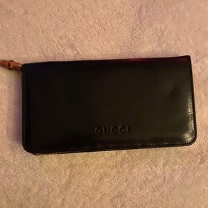 Gucci Black Leather Clutch with Bamboo Accent